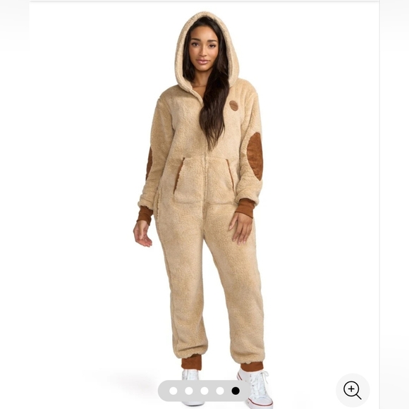 Tipsy Elves Women's Tan Sherpa Jumpsuit. Size M - Picture 3 of 13